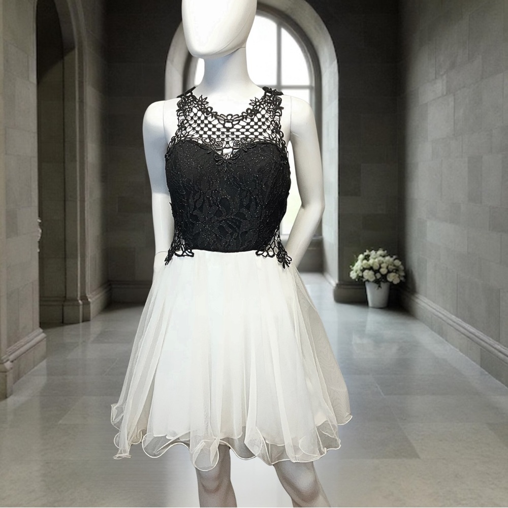 City Triangles Women's Black & White Lace Bodice Sparkle Formal Dress Size 7